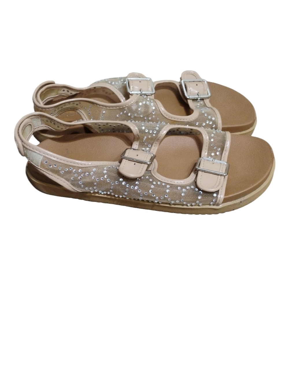 Andiamo Women's Beige Sparkle Buckle Sandals SZ 8.5